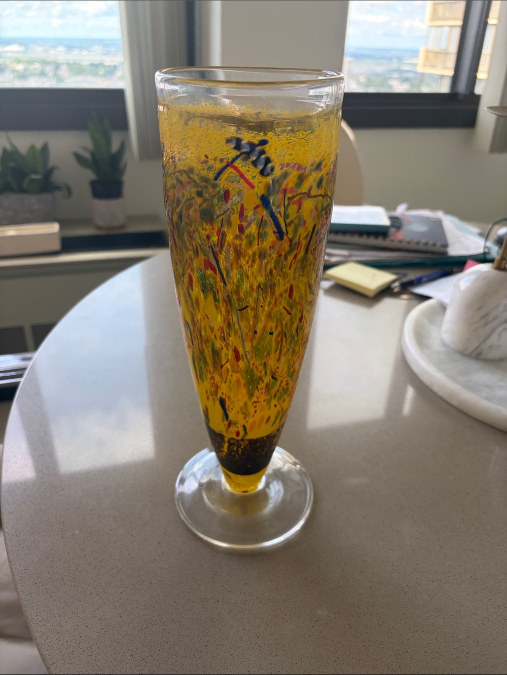 Kosta BoDa Hand-Blown Yellow Art Glass Vase - Decorative Home Accent